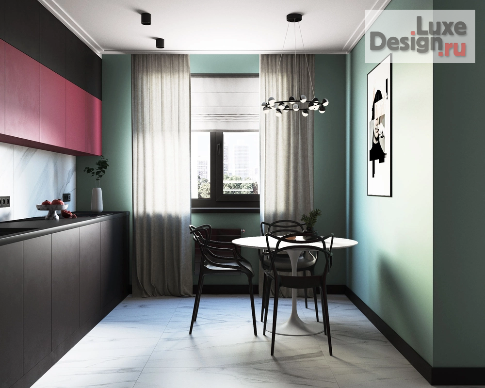 Дизайн интерьера комнаты "ПРОЕКТ КУХНИ "БРУСНИКА+МЯТА" 14М2, ЖК ГУБЕРНСКИЙ" (фото 3)
