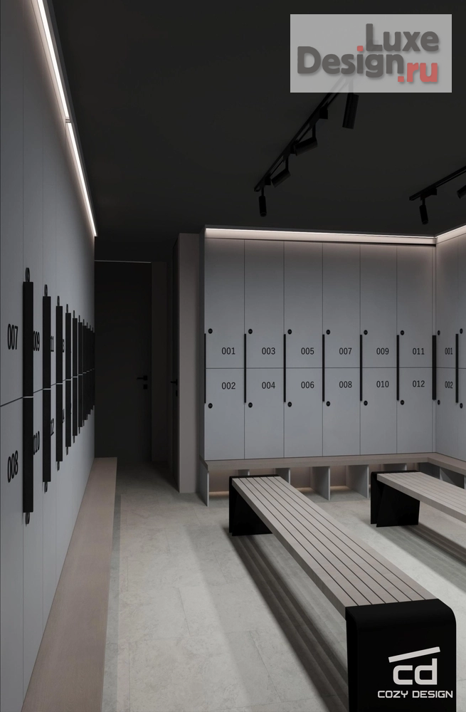 Дизайн интерьера оздоровительного комплекса "Холл и раздевалки спортзала в Москве" (фото 4)