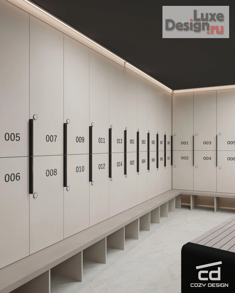 Дизайн интерьера оздоровительного комплекса "Холл и раздевалки спортзала в Москве" (фото 9)