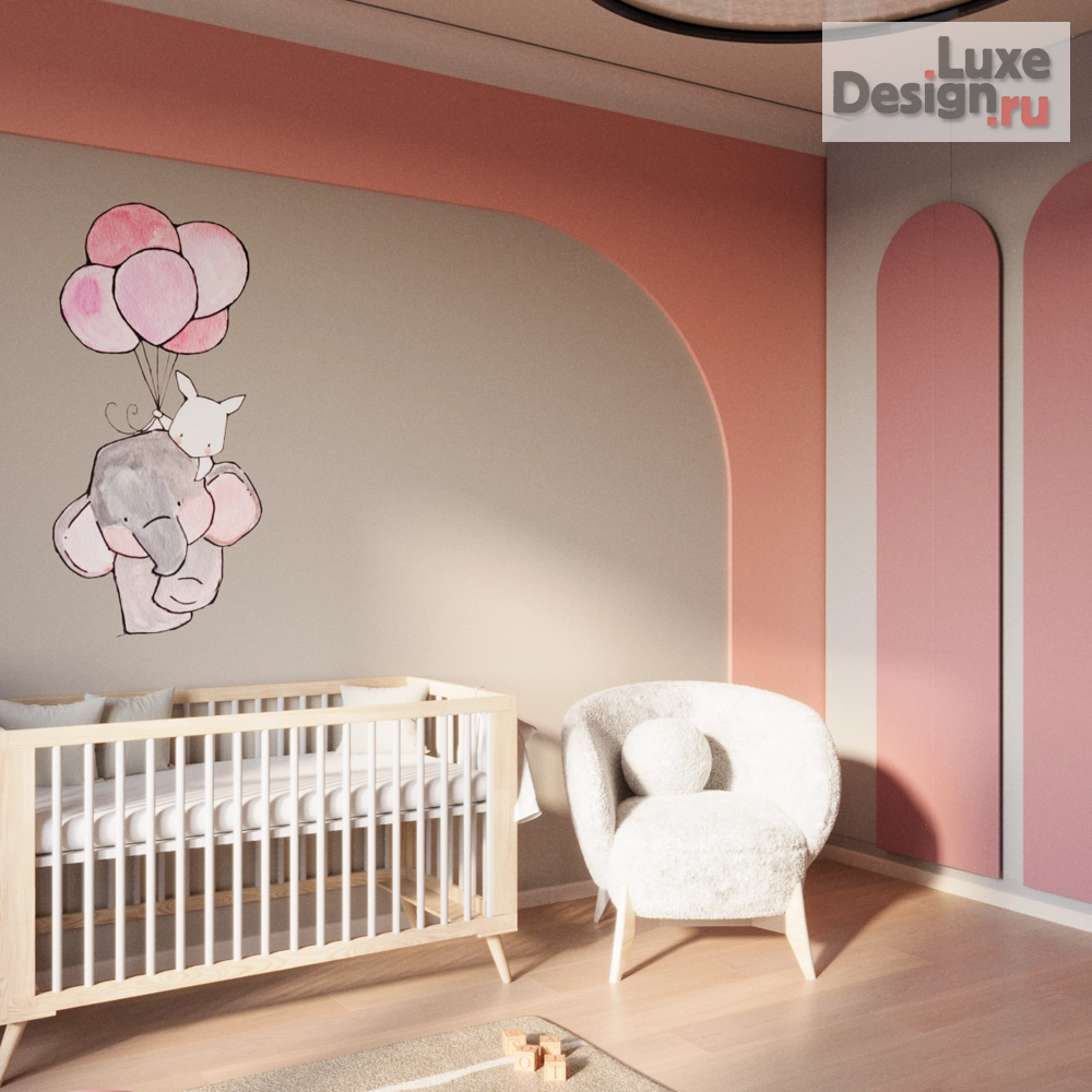 Дизайн интерьера детской "Детская комната в персиковых тонах" (фото 2)