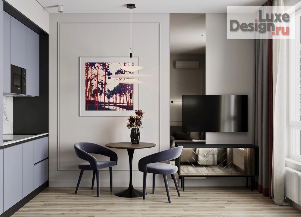 Дизайн интерьера однокомнатной квартиры "ЖК СИМВОЛ ЛАЗУРНЫЙ" (фото 1)