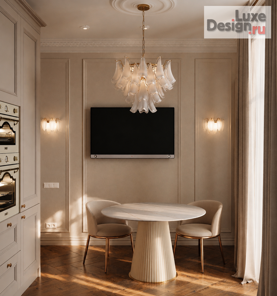 Дизайн интерьера двухкомнатной квартиры "Moscow Stalinist Apartment | Modern French Classic Interior" (фото 4) от дизайнера Студия дизайна Светланы Старыгиной Дизайн интерьера двухкомнатной квартиры "Moscow Stalinist Apartment | Modern French Classic Interior" (фото 4)