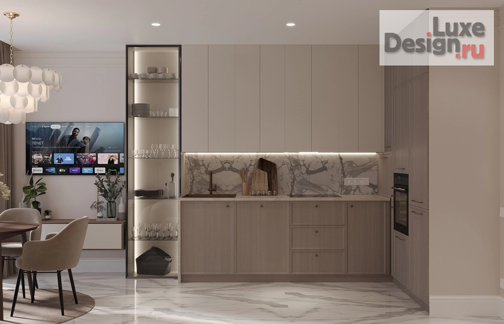 Дизайн интерьера кухни "Quiet Luxury Residence/Резиденция тихой роскоши" (фото 5) от дизайнера Старыгин Иван Дмитриевич Дизайн интерьера кухни "Quiet Luxury Residence/Резиденция тихой роскоши" (фото 5)