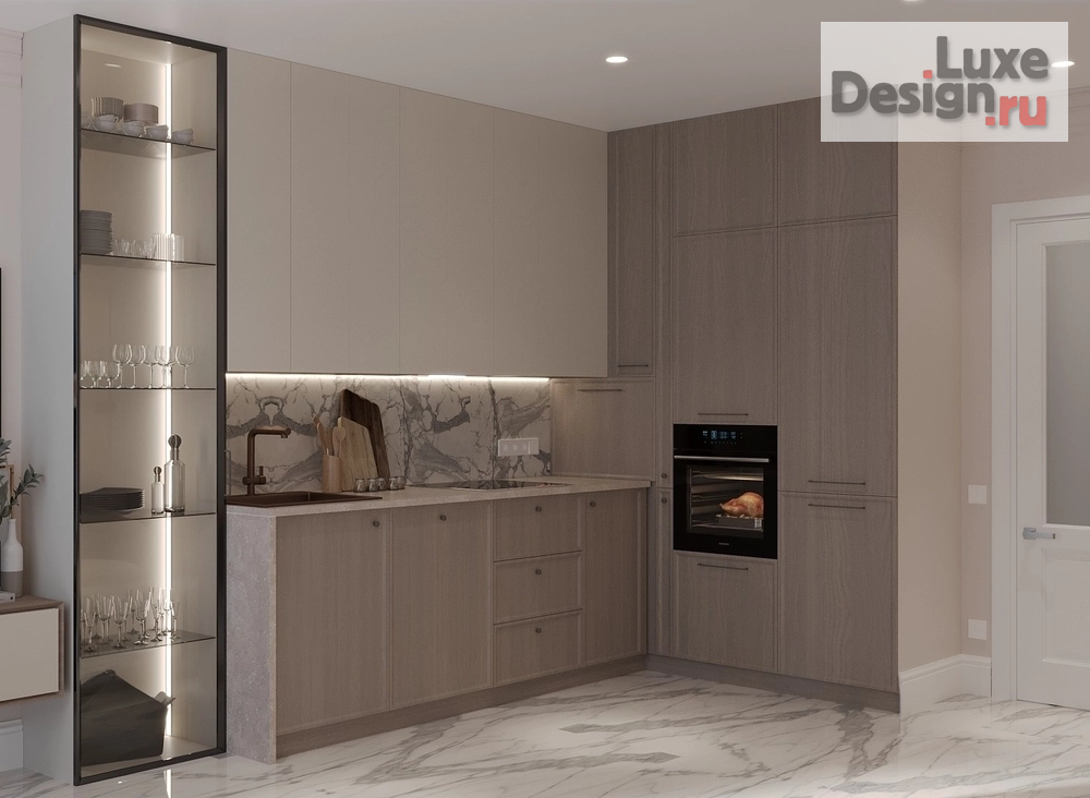 Дизайн интерьера кухни "Quiet Luxury Residence/Резиденция тихой роскоши" (фото 4) от дизайнера Старыгин Иван Дмитриевич Дизайн интерьера кухни "Quiet Luxury Residence/Резиденция тихой роскоши" (фото 4)