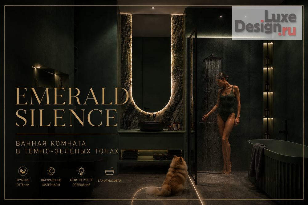 Дизайн интерьера комнаты "EMERALD SILENCE | Ванная комната в тёмно-зелёных тонах" (фото 1)