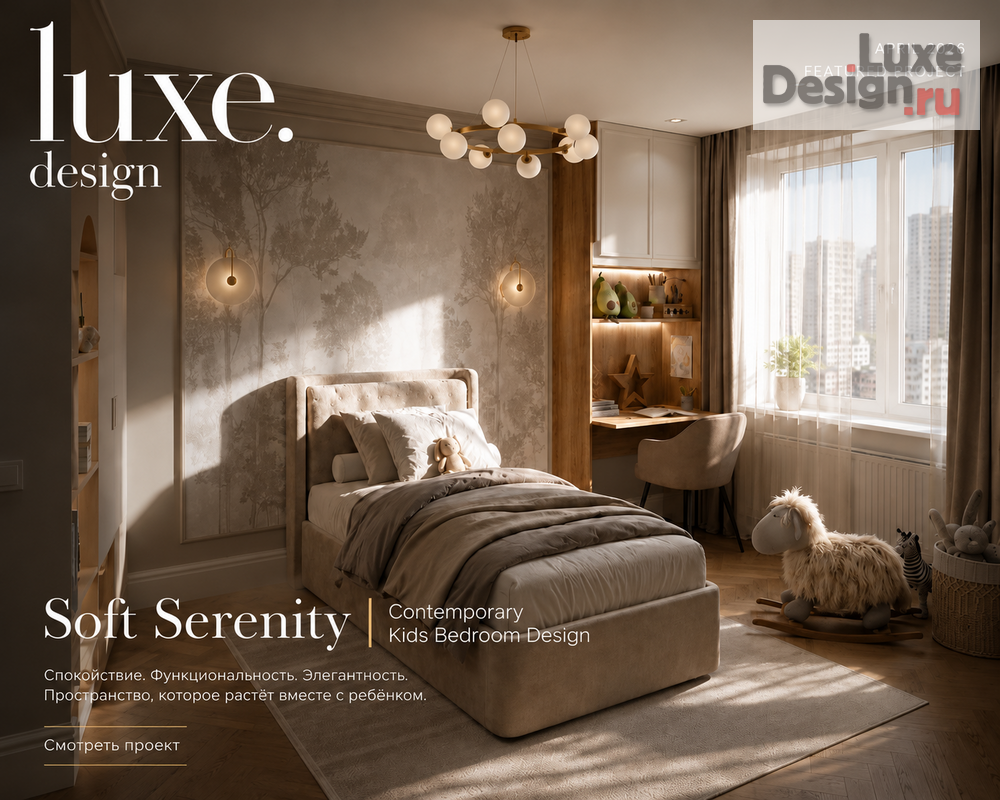 Дизайн интерьера детской "Soft Serenity | Contemporary Kids Bedroom Design" (фото 1)