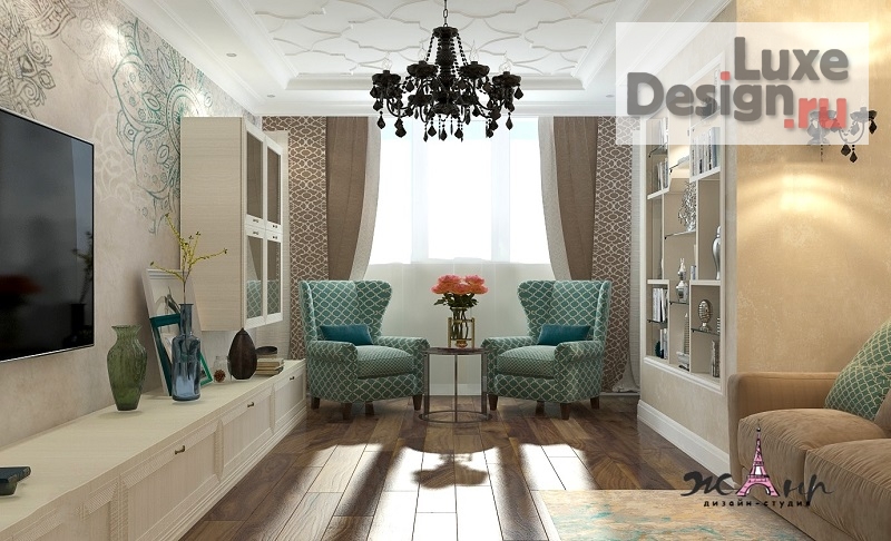 Дизайн интерьера трехкомнатной квартиры "Неоклассика с цветовыми акцентами" (фото 1)